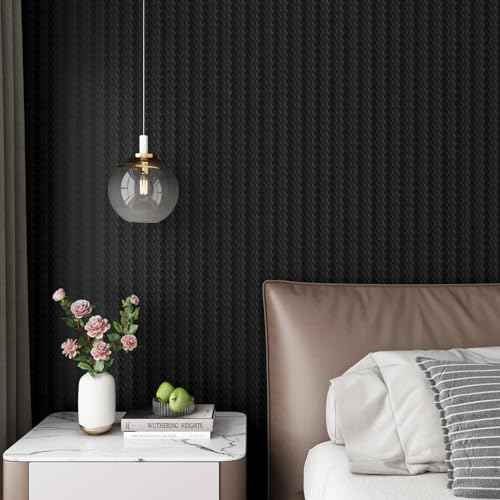ReWallpaper Black Textured Wallpaper Peel and Stick Modern Embossed Contact Paper for Cabinets Removable Prepasted Wallpaper Roll for Walls Waterproof Bathroom Wall Paper Easy to Apply 17.7in x 6.5ft
