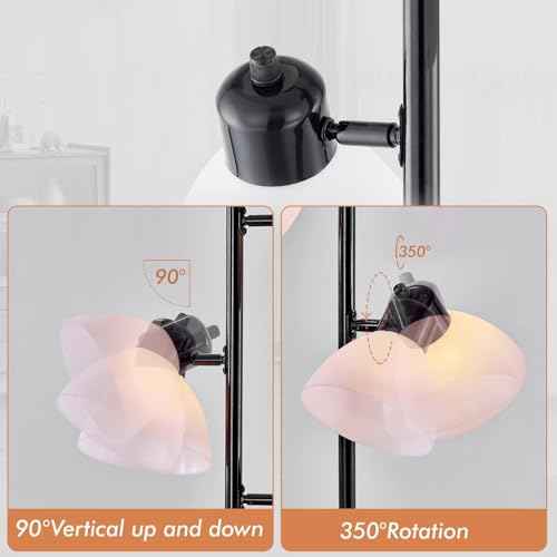 Modern Tree Floor Lamp for Living Room Bedroom, Tall Pole Standing Lamps with 3 Adjustable Rotating Heads for Office, Decor Corner, Reading Indoor, 3 Bright Lights LED Bulbs Included (Black)