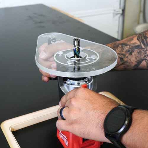 WOOD GRAIN JUNKIE¢ç TrimFit Pro¢ç 6¡±x9¡± Single Grip Router Base Plate Compatible with Milwaukee M18 FUEL 2723-20 ? Pre-Drilled, 3/8¡± Thick Clear Cast Acrylic Router Base Accessory, Made in USA