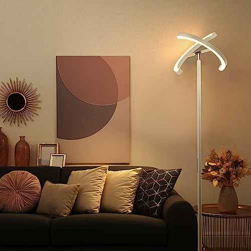 FIMEI Split Floor Lamp, Bright Modern LED Standing Lamp, Stepless Dimming and 4 Color Temperature, Eye-Protection Reading Standing Light for Living Room Bedroom Office, Touch&Remote Control, White