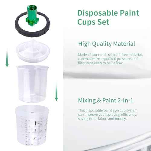 HVLP Spray Gun With 10Pcs 600ML Disposable Paint Cups, Automotive Gravity Feed Spray Gun Kit With 4 Nozzles,1.4/1.7/2.0/2.5mm, Sprayer Gun with Air Compressor Regulator for Auto Paint (Green)