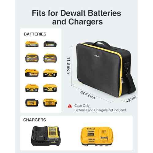 Luxtude Extra Large Battery Case for Dewalt/Milwaukee/Ryobi 12V/18V/20V Battery & Charger, Tool Batteries Organizer Case for DEWALT Holds 20V 2.0/3.0/4.0/5.0/6.0/9.0-Ah Batteries, Adapter,Bag Only