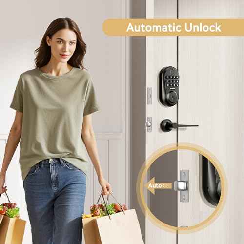 IRONZON Keyless Entry Door Lock Deadbolt with Handles Set Fingerprint Smart Door Lock with Keypad, Digital Auto-Locking Deadbolt, Electronic Entry Lock for Front Door