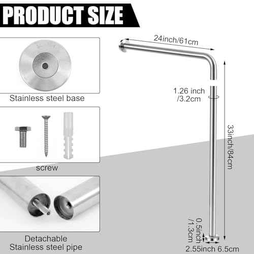 Zonon Wall to Floor Safety Grab Bar 24" by 33" Drinking Fountains Stainless Steel Brushed Finish Non-Slip Split-Design Shower Toilet Grab Bars forBathroom Wet Areas Disabled Elderly Pregnant Women