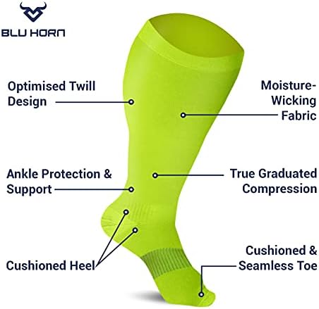 Knee High Compression Socks 15-20 mmHg - Everyday Use Improves Blood Circulation, Relieves Pain & Swelling (3X-Large, Neon Green (1-Pair))