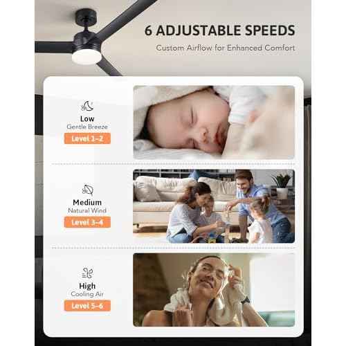 VONLUCE Ceiling Fans with Lights, 52 Inch Ceiling Fans with Lights and Remote, 6-Speeds Noiseless Reversible DC Motor, 3CCT, Modern Ceiling Fan for Farmhouse Bedroom Patio, Black