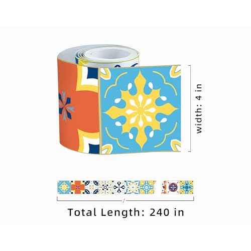FLFK Wall Border Tile Stickers Peel and Stick Wallpaper Border for Kitchen Backsplash Bathroom Shower Room,4"x240"