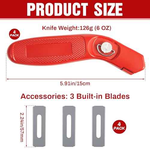 Lasnten 4 Pieces 12 Blades Knife for Cutting Carpet Heavy Duty Carpet Knife with 6 Blades Utility Tools for Box Cutter Roofing Purpose, Aluminum (Red)