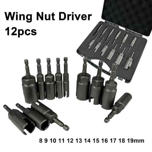 TR TOOLROCK Wing Nut Driver 12pcs, 1/4¡± Hex Shank Wing Nut Driver Bit Socket Wrenches Tools Set, with EVA Storage for Wing Nuts, Hex Bolts, Butterfly Nuts, C Hooks, Eye Bolts and Wire Twisting