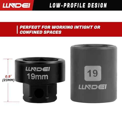 LLNDEI 3/8" Nano Sockets, Drive Stubby Impact Socket Set, 19-Piece Long Flex Head Ratcheting Wrench Set Extension Bar(6"-15"), 6-19mm Metric Stubby Socket Set, Cr-Mo material