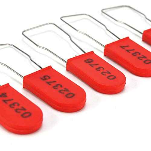 100 PCS Plastic Wire Padlocks, Numbered Plastic Padlocks Security Seals Electric Meter Seal Disposable Anti-Tamper Locks, Red