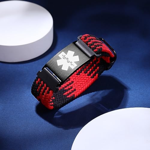 Personalized Sport Medical Alert Bracelets for Women Men - Custom Medical ID Bracelets with Free Engraving - Hook and Loop/Elastic/Stainless Steel/Silicone Watch Wristband Emergency Bracelet