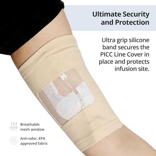 Care+Wear PICC Line Cover – Ultra-Grip PICC Line Sleeve for Upper or Lower Arm with Mesh Viewing Window, Provides Improved Comfort and Security for PICC Line Coverage