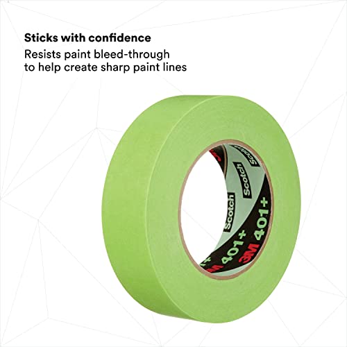 3M 401+ 0.25" x 60yd High Performance Masking Tape - 0.25" x 60 Yards Roll, Crepe Paper, Green
