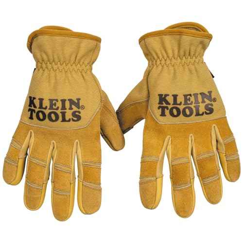 Klein Tools 60608 Work Gloves, All-Purpose Premium Leather Gloves, Abrasion-Resistant, Heavy-Duty, Ideal for Wire Pulling Work, Large