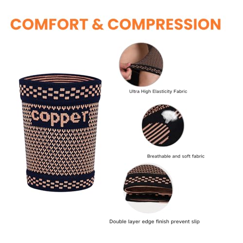 Bicep Compression Sleeve 1 Pair,Copper Upper Arm Compression Sleeve,Bicep Tendonitis Brace Triceps Brace for Pain Relief,Arm Support fit for Men Women (GOLD, Medium)