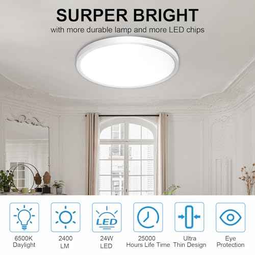 DINGLILIGHTING 6Pack LED Flush Mount Ceiling Light: 12 inch Super Slim Dimmable & 5CCT (2700-6000K) Kitchen Lighting Fixtures Ceiling - 24W White Low Profile Ceiling Lamp for Bedroom Garage Hallway