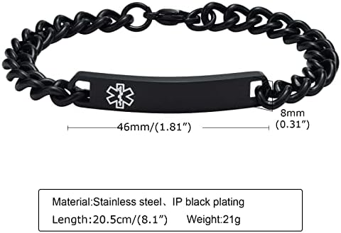 VNOX Medical Alert ID Bracelet - Mens Womens Stainless Steel ID Tag Medical Alert Emergency Bracelet,7.2/8/8.4 Inches
