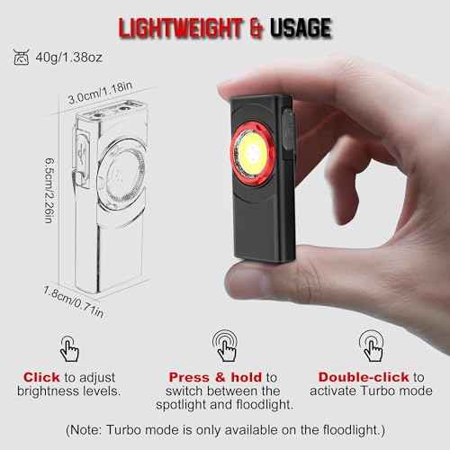 EDC Flashlight Rechargeable, 700 Lumens Mini LED Flashlight with 8 Modes Dual Light Sources Magnetic Flashlights with Clip Waterproof Pocket Flat Flashlights for Night Working (2, Black)