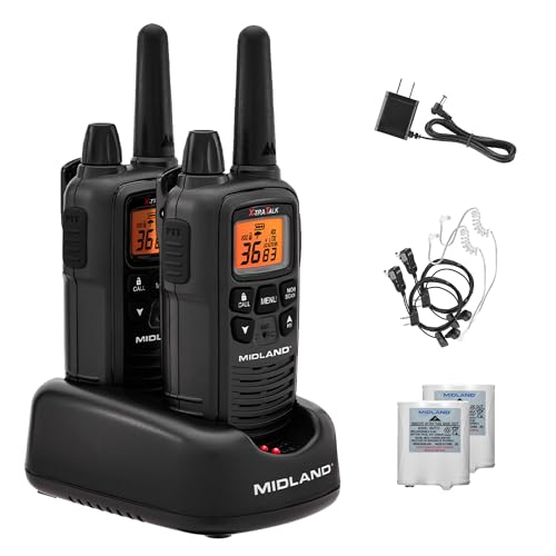 Midland LXT600BB FRS Business Walkie Talkies - Long Range 36-Channel Two-Way Radios with Headsets and Charging Base, NOAA Weather Alerts(2-Pack, Black)