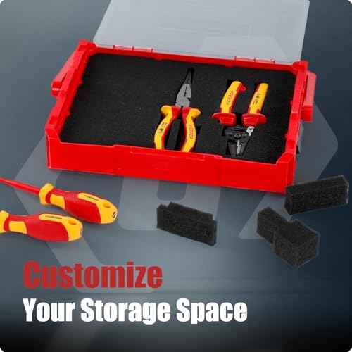 Stackable Tool Box, Portable Tool Storage Case with Pre-Cut Foam and Handle, Electrical Tool Organizer for Workshop, Garage, Household
