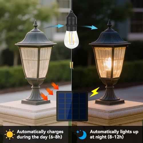 Solar Light Bulbs for Outside, Dusk to Dawn Solar Shed Light Outdoor Waterproof with Cable 9.8FT Portable Replacement Hanging Lights for DIY, Indoor, Chicken Coop, Post 2 Pack