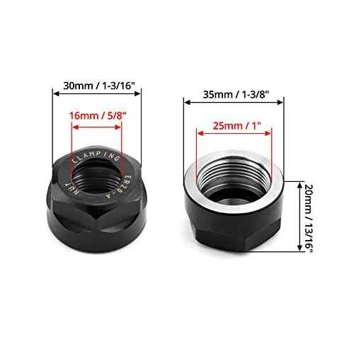 QWORK ER20 A Collet Clamping Nuts for CNC Milling Chuck Holder Lathe, 4 Pack (Black)