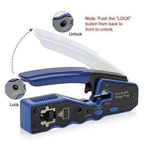 RJ45 Crimp Tool Kit Pass Through Ethernet Cat6 Cat6a Cat5e Crimping Tool with 20PCS Cat6 Pass-Thru Connectors,20 Covers,1 Wire Cutter Plier,1 Mini Wire Stripper and 1 Network Cable Tester