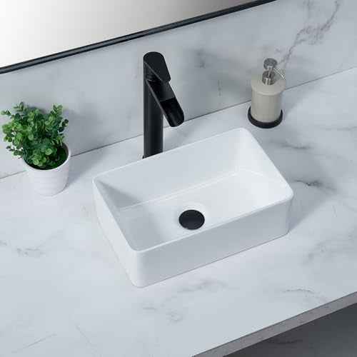 SHACO Vessel Sink 14 x 10 Inch Small Bathroom Sink Above Counter Rectangle Porcelain White Ceramic Sink Bowl Small Vanity Lavatory Wash Basin