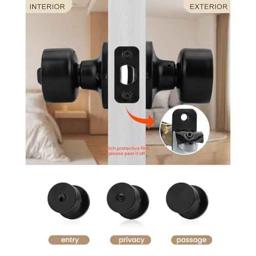 Haidms Matte Black Door Knobs Interior, Bedroom Door Knobs & Bathroom Privacy, Black Round Interior Door Knob 6 Pack