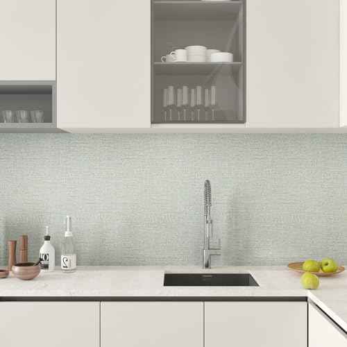 CHIHUT Light Blue and Gold Faux Grasscloth Wallpaper Peel and Stick Self Adhesive Removable Textured Linen Fabric Contact Paper for Cabinets Countertops 17.7''x100'' Grass Cloth Wallpaper for Bedroom