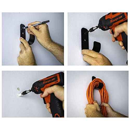 Heavy Duty Garage J Hooks - 4-Pack Wall Mount Organizer for Shop, Tools, Bike, Ladder with Installation Kits