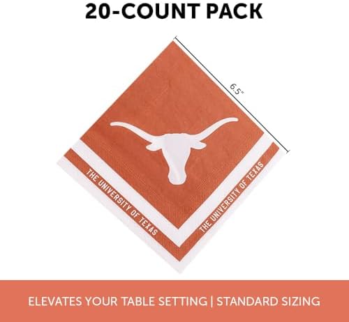 Desert Cactus University of Texas Disposable Napkins Longhorns UT Austin 20 Count 2 Ply 13 inch Dinner Square for Tailgates, Graduation, Party and Game Day Decoration (Design A)