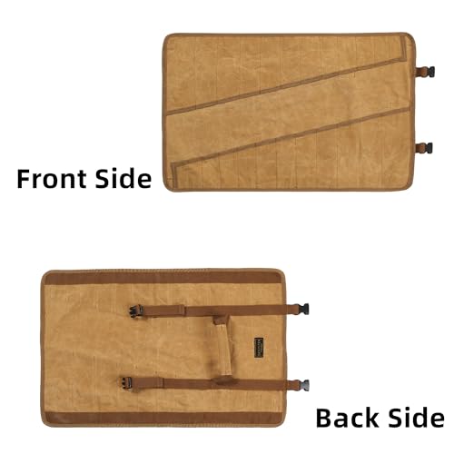 Wrench Roll Up Organizer Pouch,Heavy Duty 16oz Waxed Canvas Tool Bag, 24 Pockets Tool Roll Bag with Buckle