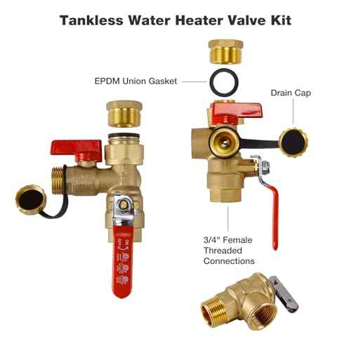 ThermoMate 3/4 Inch IPS Isolator Tankless Water Heater Service Valve Kit, with Pressure Relief Valve, Clean Brass