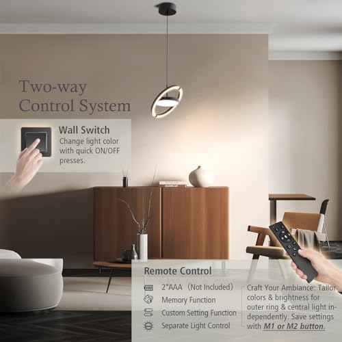 FIMEI LED Saturn Pendant Lights, 3000-6000K Dimmable Adjustable Hanging Chandelier Saturn Ring Design for Dining Room Kitchen Island Entryway Bedroom Foyer Black (Black, 1)