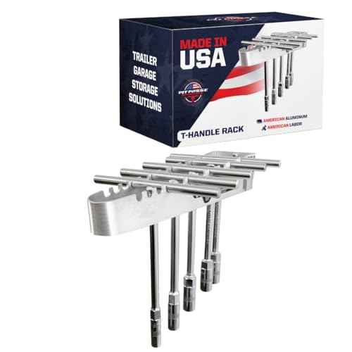 Pit Posse PP272 T Handle Rack Holder Tool Box Mount Aluminum Organizer - Made in USA - Enclosed Trailer, Garage, Automotive Shop - Holds 9 T-Handle Wrenches - Wall Mounted or Hangs on Toolbox (Silver)