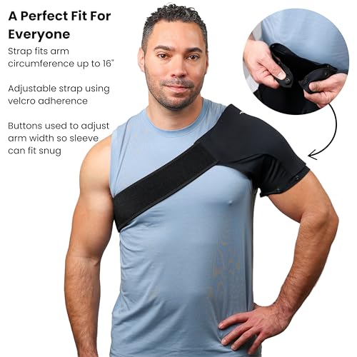 Hot & Cold Shoulder Brace | Reusable Ice and Heat Therapy Sleeve for Shoulder Pain Relief, Recovery, Support, Adjustable and Hands-Free Design | Fits Left & Right Arm for Men & Women