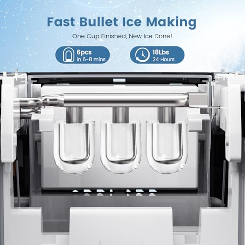 Electactic Bullet Ice Maker, 18Lbs/Day Compact Countertop Ice Makers, Removable Lid Easy to Clean, Fast 6Pcs Bullet Ice in 8 Mins, Self-Cleaning & Low Noise for Office, Bedroom, RV(Black)