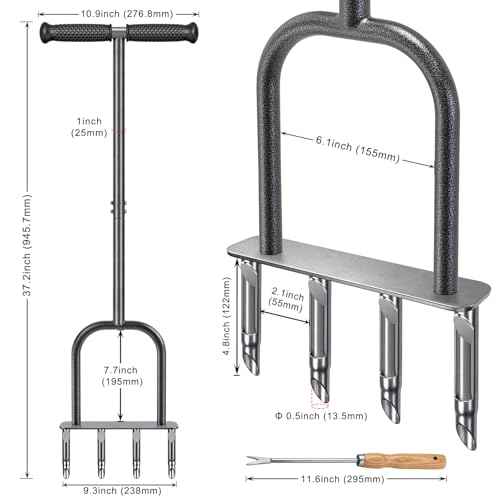 Dolibest Manual Aerator Lawn Tool, Manual Yard Plug Aerators with 4 Stainless Steel Semi-Open Plugs, Pre-Assembled Manual Grass Aerating Tool & Clean Hand Tool, Improving Lawn Health -37Inch
