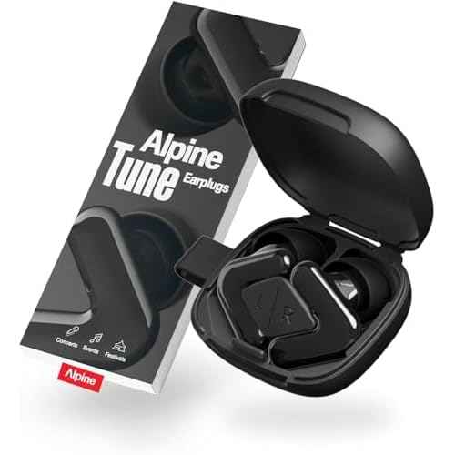 Alpine Tune Earplugs, Concert Ear Plugs for Noise Reduction, High Fidelity Music Quality, 19dB Hearing Protection with Crystal Clear Sound, Incl. 4 Sizes, For Parties, Raves, Festivals & Clubs, Black