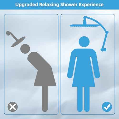 Hibbent All Metal Rain Shower Head, 8'' High Pressure Rainfall Square Showerhead with 16" Shower Head Extension Arm, Solid Brass Adjustable Shower Arm Extender, Waterfall fixed Showerheads, Chrome