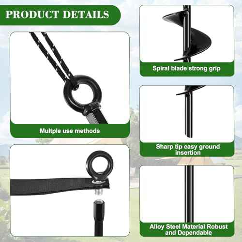 Silkfly 4 Set 30 Inch Earth Anchors Shed Swing Set Spiral Heavy Duty Ground Trampoline Stakes Camping Mobile Home Carport Tree Tent Anchors with Adapter M8 Turnbuckle Hook Straps for Staking and Rope