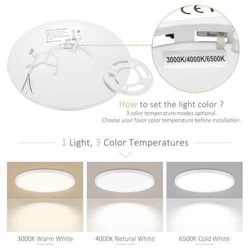 6 Pack LED Flush Mount Ceiling Light, 24W Ultra Thin Round White 3000k/4000k/6500k 3 Color Temperatures Adjusted 12 Inch Modern Ceiling Lights for Bedroom Bathroom Kitchen