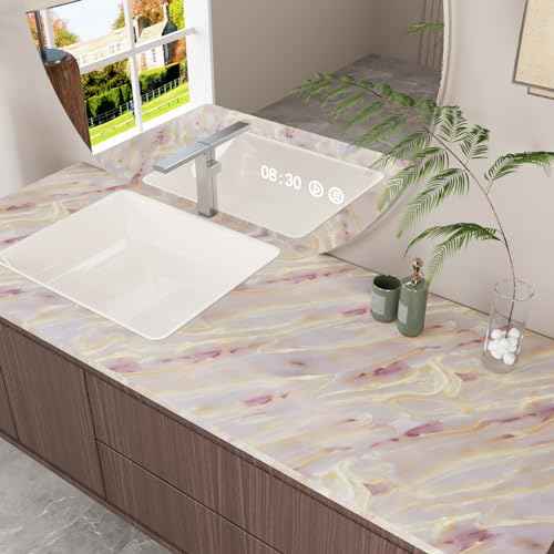 CRE8TIVE Matte Gold Pink Marble Contact Paper 12"x80" Liquid Marble Wallpaper for Kitchen Countertop Peel and Stick Wallpaper Removable Self Adhesive Vinyl Warp for Bathroom Cabinets Desks Table Tops