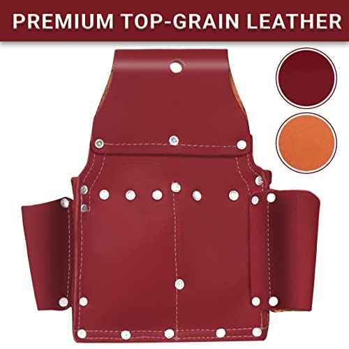 FUERI Leather Tool Pouches for Carpenter Electrician Heavy Duty Construction Professional 5 Pocket Tools Belt Suspenders Organizer
