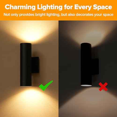LUTEC Dusk to Dawn Outdoor Wall Lights, 16W Integrated LED Cylinder Up-Down Sconce, 3000K Waterproof Aluminum Exterior Lighting, Matte Black Modern Porch and Entryway Wall Light Fixture, 2 Pack