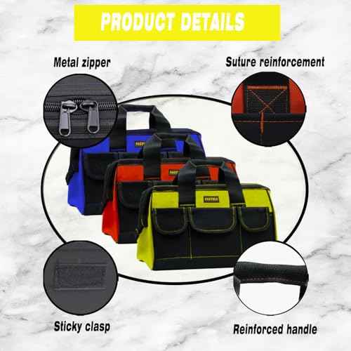 FASTECH Small Tool Bag, 14INCH Waterproof Bag With Soft Padded Handle and Shoulder Strap 18Pockets Portable Empty Tool Organizer Storage For Man/Woman