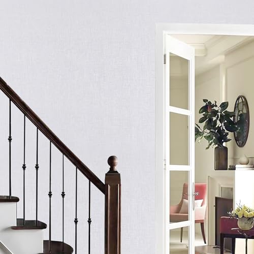 White Wallpaper Grasscloth Peel and Stick Wallpaper 15.7"x 118" Fabric Contact Paper Modern Textured Linen Wallpapers Self-Adhesive Vinyl Removable Waterproof for Bed Room Living Room Cabinets