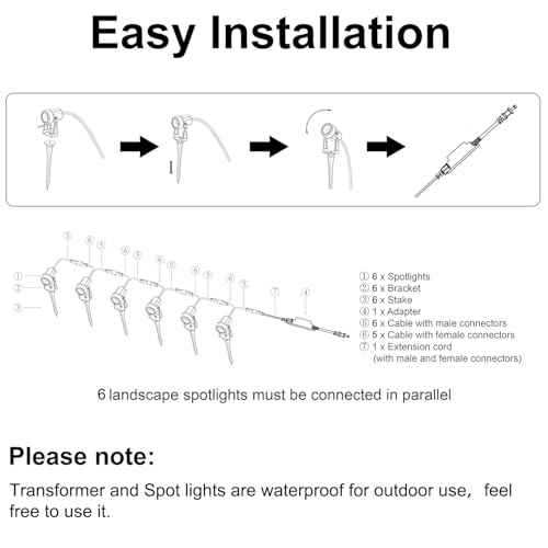 SUNTHIN Outdoor Landscape Lighting, 6 Pack Outdoor Spot Lights with Transformer for Yard, Plant, Lawn, Tree, Flags, House, Garden, Fence Use, IP65 Waterproof & Connectable